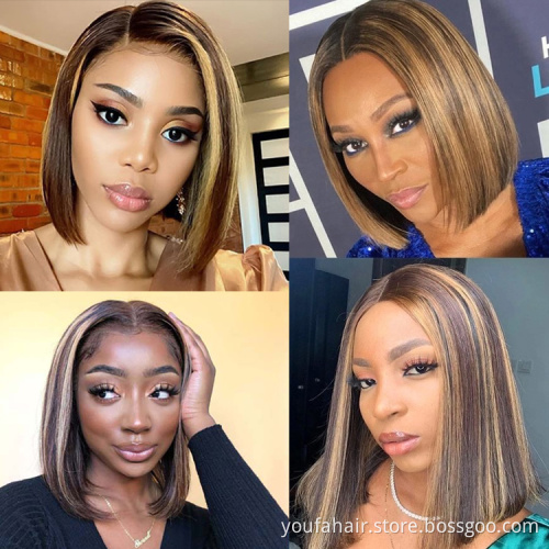4/27 Blonde Piano Color Highlight Ombre HD Lace Front Bob Wig Virgin Raw Human Hair 13x4 Transparent Lace Frontal Short Bob Wig